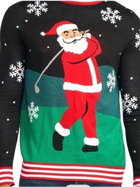 Men's Santa Golf Ugly Christmas Sweater Novelty New Size XL Tipsy Elves